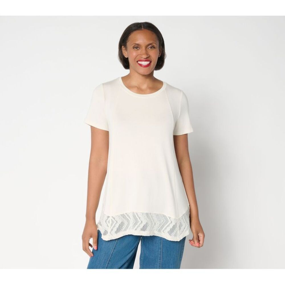 LEGO Women's Top Sz XS Short Sleeve Tee Lace Trim White A702426